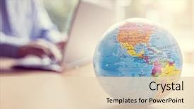  Presentation with world globe earth - Theme with earth - businessman using a laptop background and a lemonade colored foreground