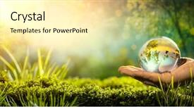  Presentation with environment - Cool new theme with earth - glass globe in hand concept backdrop and a blonde colored foreground