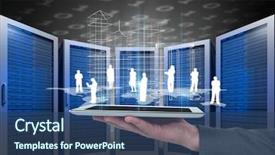  Presentation with server room - Beautiful slide set featuring earth big data - business man holding a tablet backdrop and a  colored foreground