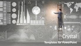  Presentation with businessman climbing the career ladder - Cool new PPT theme with earth big data - businessman climbing ladder in global backdrop and a gray colored foreground