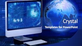  Presentation with my panorama on computer screen - Presentation theme having earth big data - computer screen in business concept background and a royal blue colored foreground