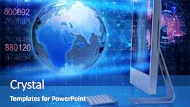  Presentation with computer - Beautiful PPT layouts featuring earth big data - computer screen in business concept backdrop and a teal colored foreground
