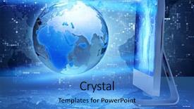  Presentation with my panorama on computer screen - Colorful presentation design enhanced with earth big data - computer screen in business concept backdrop and a  colored foreground