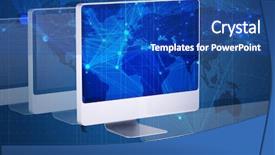  Presentation with my panorama on computer screen - Cool new slide deck with earth big data - computer screen in business concept backdrop and a ocean colored foreground