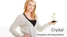  Presentation with dirt - Cool new presentation with inspiration girl holding white flower - happy woman with plant backdrop and a white colored foreground