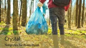  Presentation with plastic bag - Slide set having earth garbage - young guy holding big plastic background and a yellow colored foreground