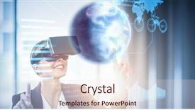  Presentation with virtual - Theme featuring earth globe against businesswoman using background and a lemonade colored foreground