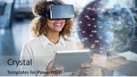  Presentation with world geography earth globe model - Beautiful presentation featuring earth globe against woman wearing backdrop and a  colored foreground