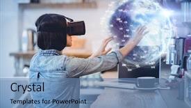  Presentation with virtual reality - PPT layouts featuring earth globe against young woman background and a teal colored foreground