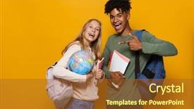  Presentation with man joined woman - Beautiful theme featuring earth globe and exercise books backdrop and a tawny brown colored foreground