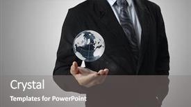  Presentation with cutout paper people standing around globe holding hands - Presentation theme enhanced with earth globe in his hand background and a gray colored foreground