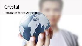  Presentation with cutout paper people standing around globe holding hands - PPT theme featuring earth globe in his hand background and a white colored foreground