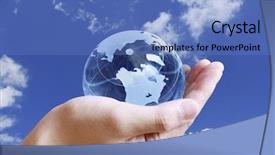  Presentation with world geography earth globe model - Beautiful presentation theme featuring earth globe in his hands backdrop and a  colored foreground