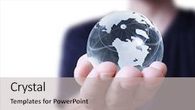  Presentation with globe hands cross - PPT theme enhanced with earth globe in his hands background and a light gray colored foreground