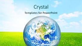  Presentation with green globe - PPT layouts featuring earth globe on green grass background and a cool aqua colored foreground