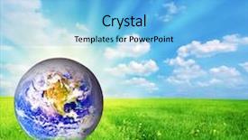  Presentation with green globe - Theme enhanced with earth globe on green grass background and a light blue colored foreground