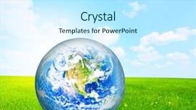  Presentation with green earth - PPT theme enhanced with earth globe on green grass background and a cool aqua colored foreground
