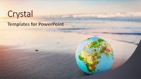  Presentation with save environment earth - Audience pleasing presentation theme consisting of earth globe on the beach backdrop and a lemonade colored foreground