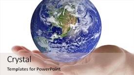  Presentation with save earth - Audience pleasing theme consisting of earth in hand backdrop and a soft green colored foreground