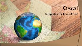  Presentation with elements - Presentation theme featuring earth in map on wood background and a coral colored foreground