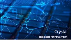  Presentation with cloud computing - Colorful PPT theme enhanced with earth key - computer keyboard with glowing cloud backdrop and a navy blue colored foreground