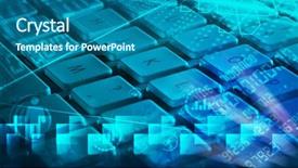  Presentation with programming - Slide set enhanced with earth key - computer keyboard with glowing codes background and a ocean colored foreground