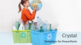  Presentation with earth kids - Presentation theme enhanced with earth kids - girl recycling bottles and kissing background and a light blue colored foreground