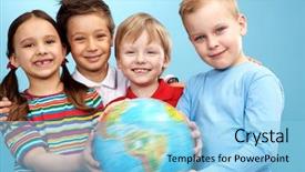  Presentation with earth kids - Presentation theme with earth kids - group of adorable boys background and a light blue colored foreground