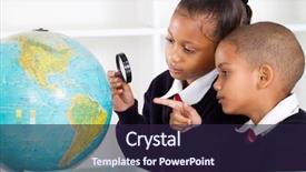  Presentation with earth kids - Amazing PPT theme having earth kids - two elementary school students looking backdrop and a wine colored foreground