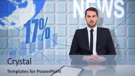  Presentation with office chair - Slides consisting of earth maths - stern businessman sitting background and a light blue colored foreground