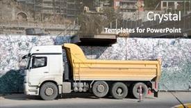  Presentation with dump truck - Amazing slide deck having earth mover loading dump truck backdrop and a gray colored foreground