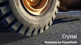  Presentation with tire - Slide set having earth movers - close-up excavator tire background and a dark gray colored foreground