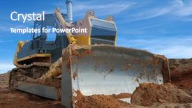  Presentation with bulldozer - Colorful slides enhanced with earth movers - close-up view of heavy bulldozer backdrop and a teal colored foreground