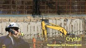  Presentation with engineering desk of civil engineer - PPT theme consisting of earth movers - engineer in hard-hat supervising workers background and a  colored foreground