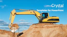  Presentation with earthmoving - Slide deck featuring earth movers - excavator loader during earthmoving works background and a teal colored foreground