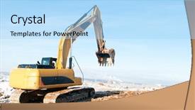  Presentation with excavator - Cool new PPT theme with earth movers - heavy excavator loader at winter backdrop and a light blue colored foreground