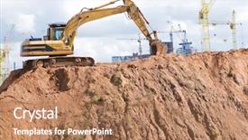  Presentation with excavator - Presentation with earth movers - loader excavator in open sand background and a coral colored foreground