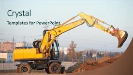  Presentation with wheel loader - Presentation consisting of earth movers - wheel loader excavator machine doing background and a sky blue colored foreground