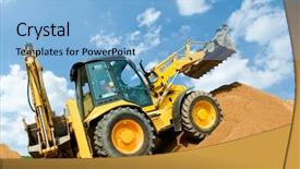  Presentation with wheel loader - Beautiful slide deck featuring earth movers - wheel loader excavator with backhoe backdrop and a light blue colored foreground