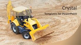  Presentation with excavator - Colorful slides enhanced with earth movers - wheel loader excavator with backhoe backdrop and a soft green colored foreground