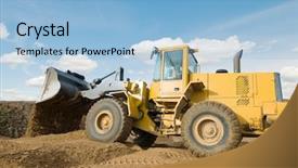  Presentation with wheel loader - Colorful slides enhanced with earth movers - wheel loader machine unloading sand backdrop and a light blue colored foreground