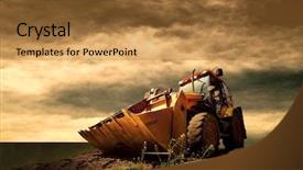  Presentation with golden yellow - Presentation design having earth movers - yellow tractor on golden sunrise background and a gold colored foreground