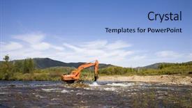  Presentation with dredging - Presentation having earth moving equipments - excavator dredging sediment mud background and a light blue colored foreground