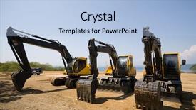  Presentation with moving - Slides with earth moving equipments - excavators on a working platform background and a light blue colored foreground