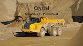  Presentation with dump truck - Amazing PPT theme having earth moving equipments - yellow dump truck is driving backdrop and a coral colored foreground