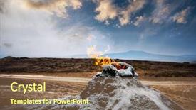  Presentation with volcanoes - Beautiful PPT theme featuring oil earth - burning gas in the mud backdrop and a tawny brown colored foreground