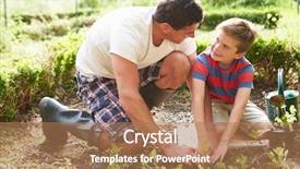  Presentation with seedling - Presentation design featuring earth people - father and son planting seedling background and a coral colored foreground