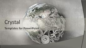  Presentation with earth planet globe - Beautiful presentation design featuring earth planet made of gears backdrop and a light gray colored foreground