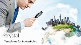  Presentation with rock paintings magnifier - Presentation consisting of image of businessman examining objects background and a  colored foreground