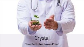  Presentation with green glass - Cool new PPT theme with soil microbiology - scientist with green seedling backdrop and a light blue colored foreground